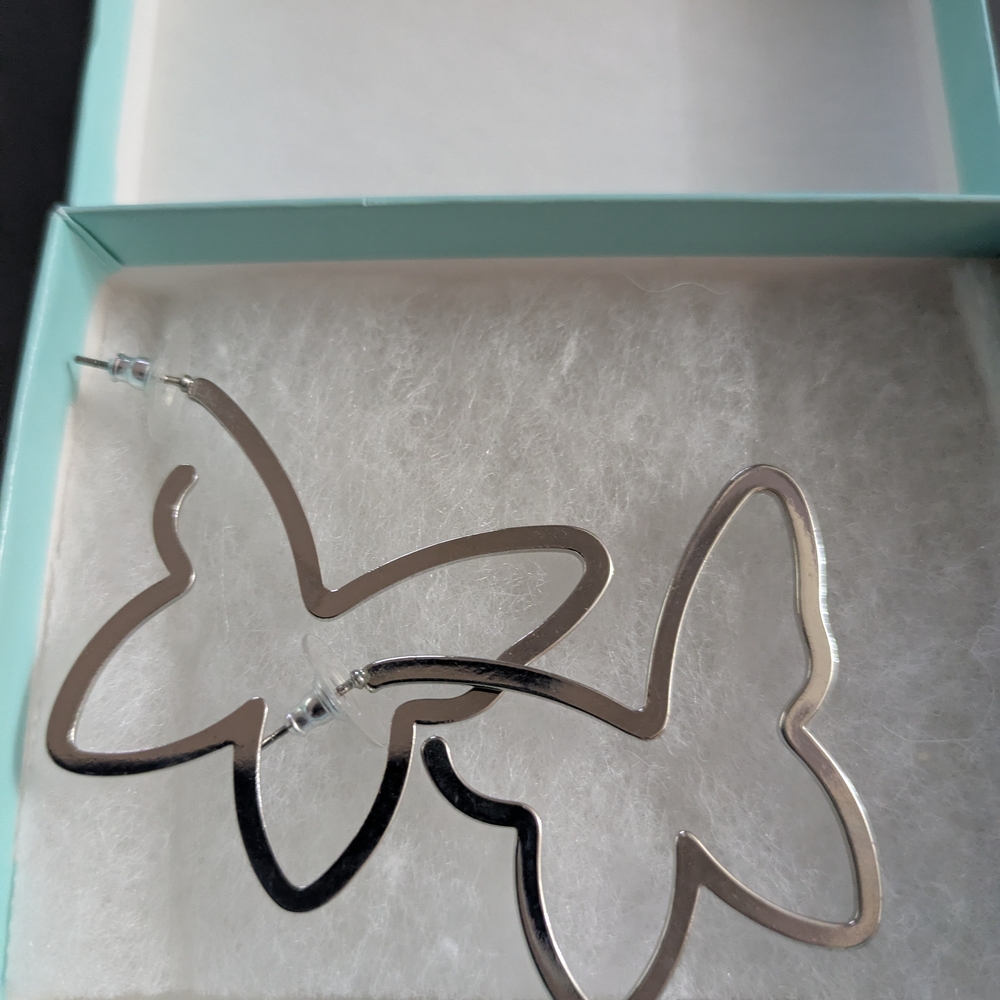 Silver Butterfly Hoop Earrings